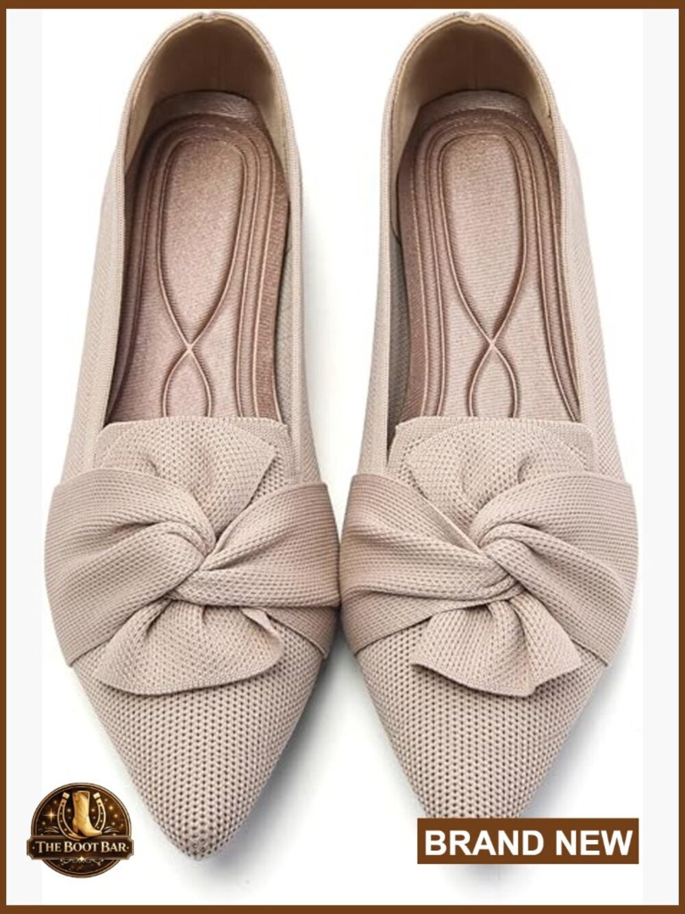 Pointed Toe Ballet Flats with Bow Comfortable Knit Dressy Flats
